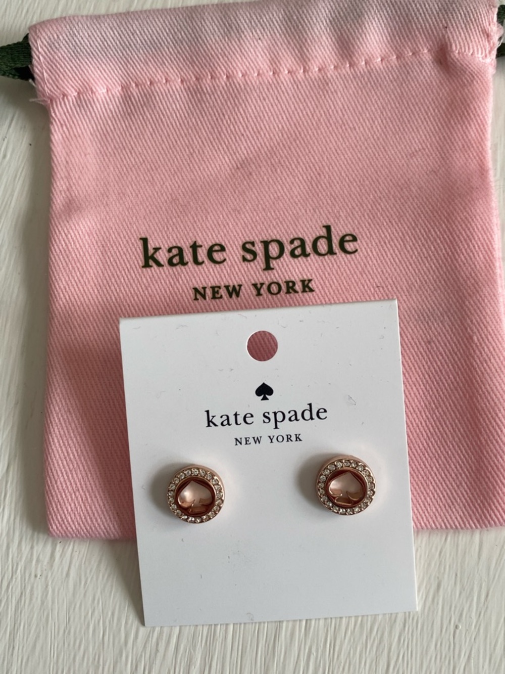 Kate Spade Rose Gold Spot the Spade Pave Halo Heart Earrings with Dust bag